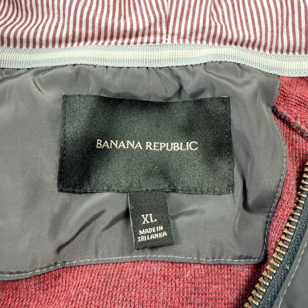 Banana Republic Full Zip Hoodie Mens XL Gray Mixed Media Woven Trim‎ Excellent
